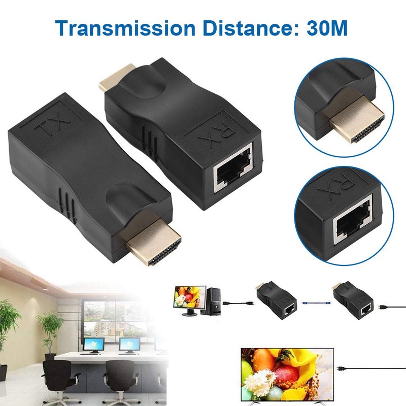 Zerone RJ45 to 1.4 Network Cable Extender, 30m Over Cat 5e/6 Ethernet LAN RJ45 Converter Repeater Support 3D 4K for HDTV STB - Image 2
